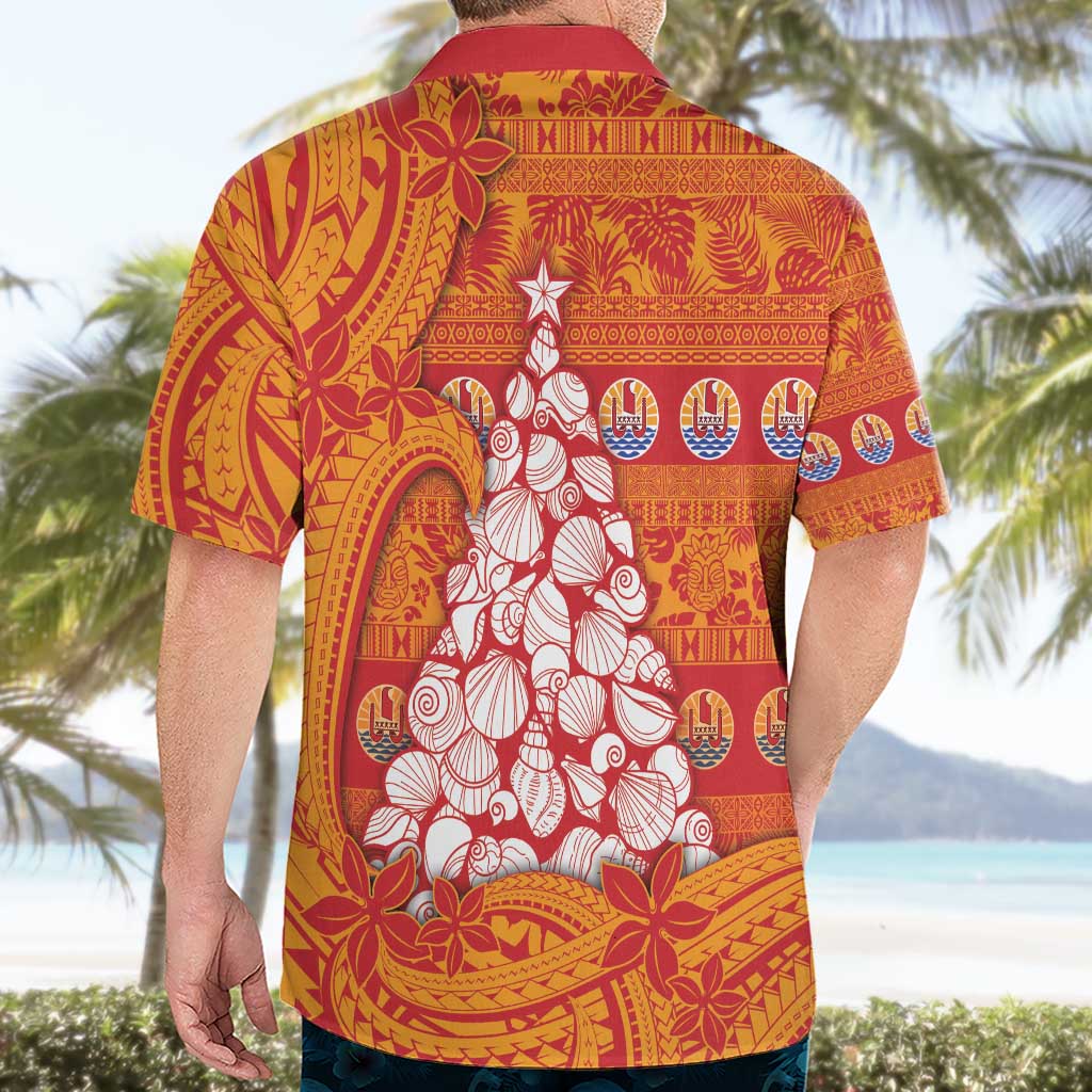 French Polynesia Christmas Hawaiian Shirt Seashell Xmas Tree Tribal Waves - Polynesian Pride