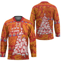 French Polynesia Christmas Hockey Jersey Seashell Xmas Tree Tribal Waves - Polynesian Pride