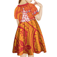 French Polynesia Christmas Kid Short Sleeve Dress Seashell Xmas Tree Tribal Waves - Polynesian Pride