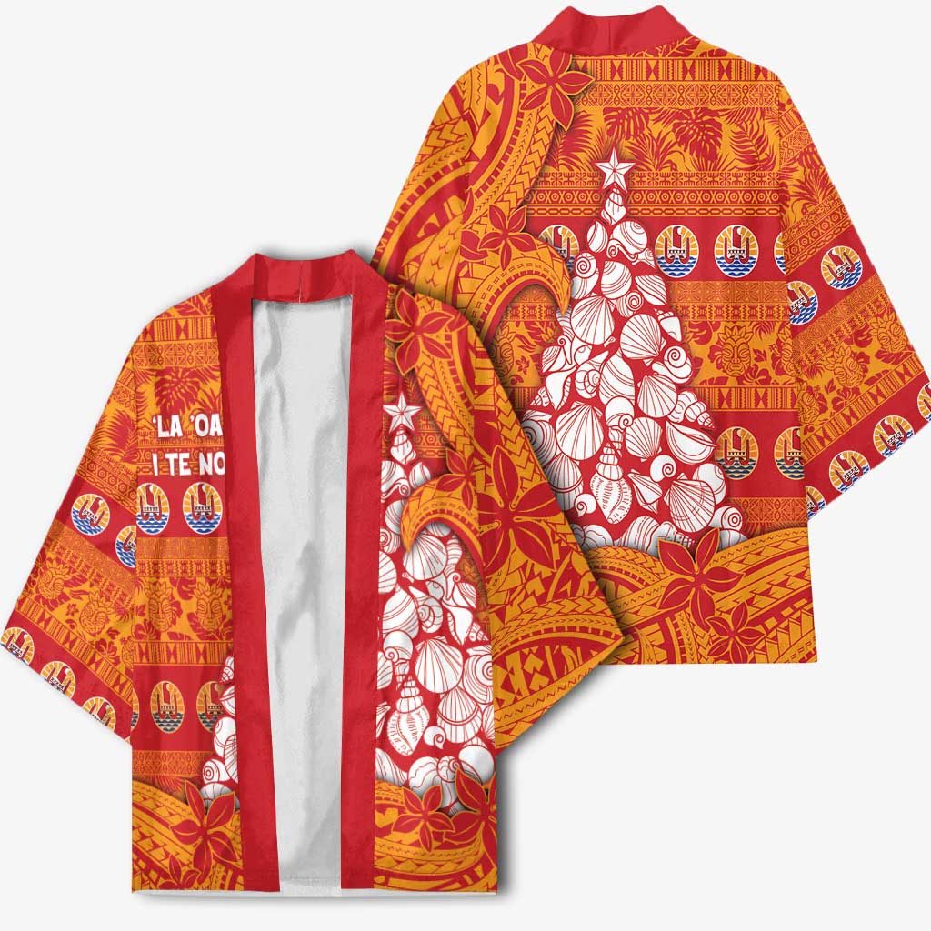 French Polynesia Christmas Kimono Seashell Xmas Tree Tribal Waves - Polynesian Pride