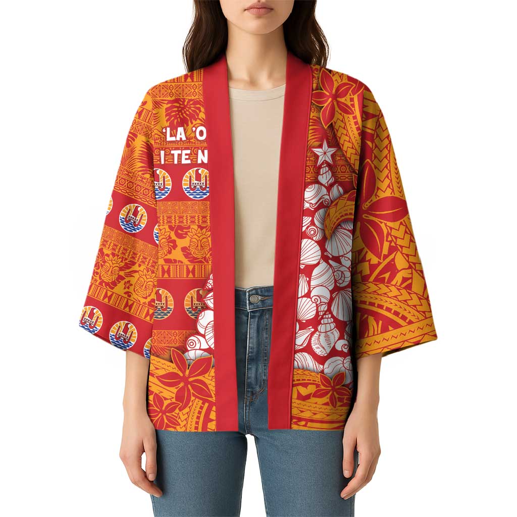 French Polynesia Christmas Kimono Seashell Xmas Tree Tribal Waves - Polynesian Pride