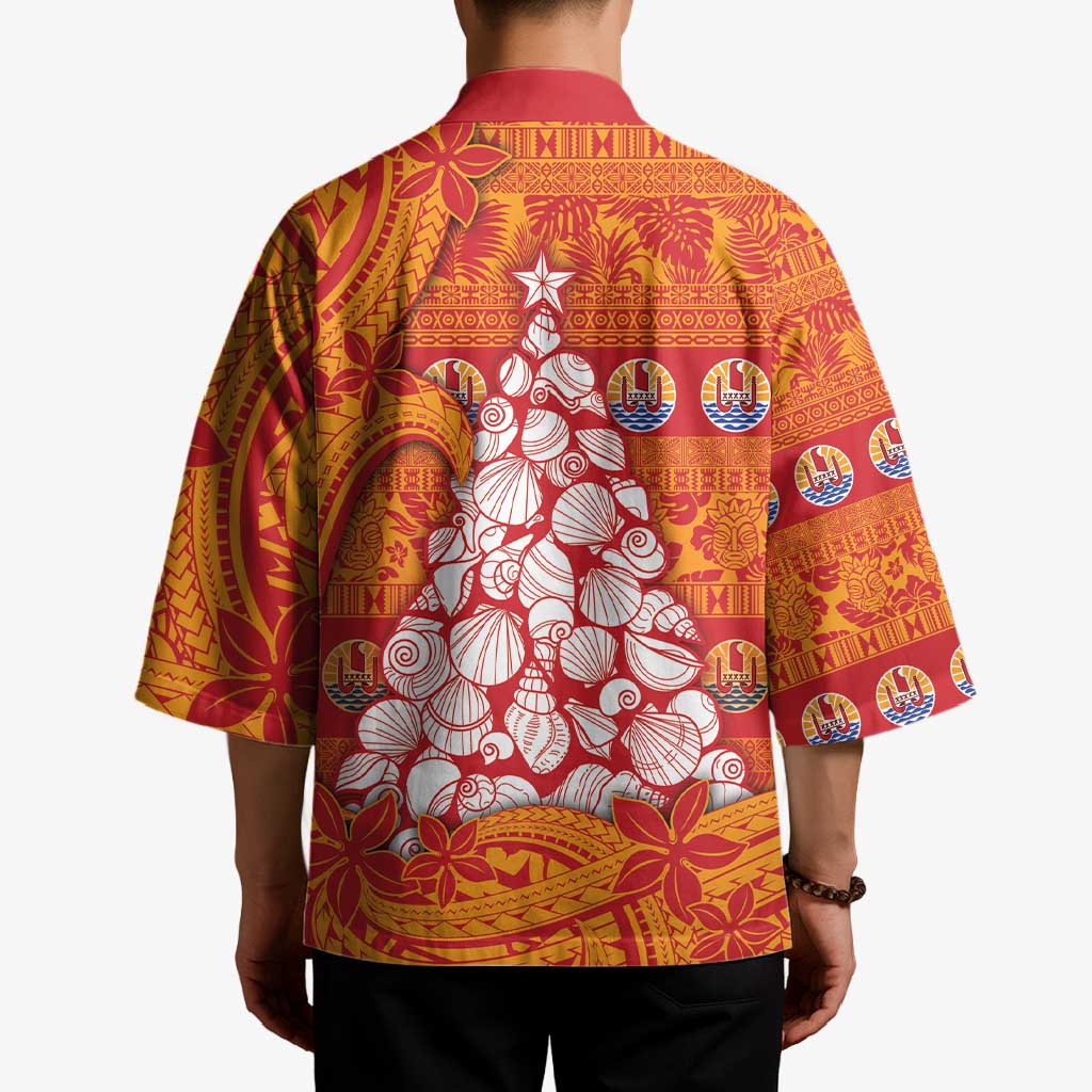 French Polynesia Christmas Kimono Seashell Xmas Tree Tribal Waves - Polynesian Pride