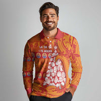 French Polynesia Christmas Long Sleeve Polo Shirt Seashell Xmas Tree Tribal Waves DT05 - Polynesian Pride