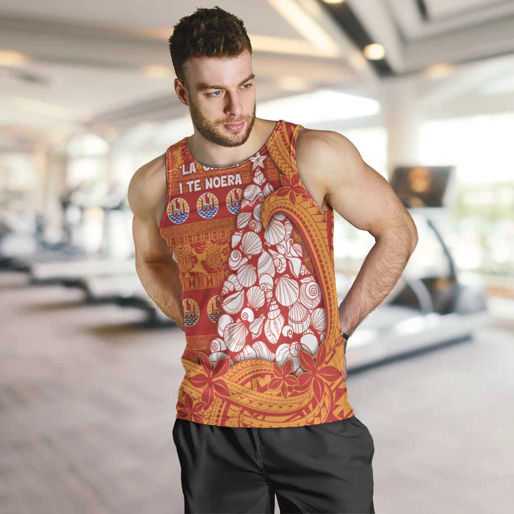 French Polynesia Christmas Men Tank Top Seashell Xmas Tree Tribal Waves DT05 Orange - Polynesian Pride