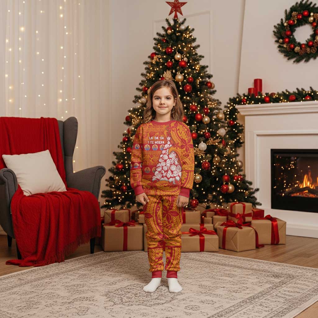 French Polynesia Christmas Pajama Set Seashell Xmas Tree Tribal Waves - Polynesian Pride