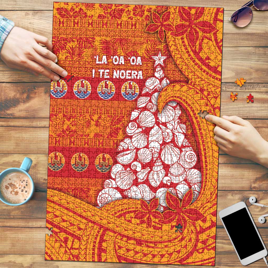 French Polynesia Christmas Puzzle Seashell Xmas Tree Tribal Waves DT05 Orange - Polynesian Pride