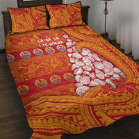 French Polynesia Christmas Quilt Bed Set Seashell Xmas Tree Tribal Waves - Polynesian Pride