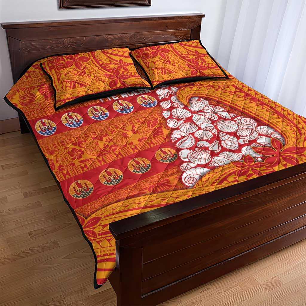 French Polynesia Christmas Quilt Bed Set Seashell Xmas Tree Tribal Waves - Polynesian Pride