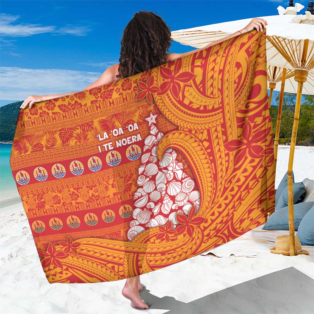 French Polynesia Christmas Sarong Seashell Xmas Tree Tribal Waves DT05 One Size 44 x 66 inches Orange - Polynesian Pride