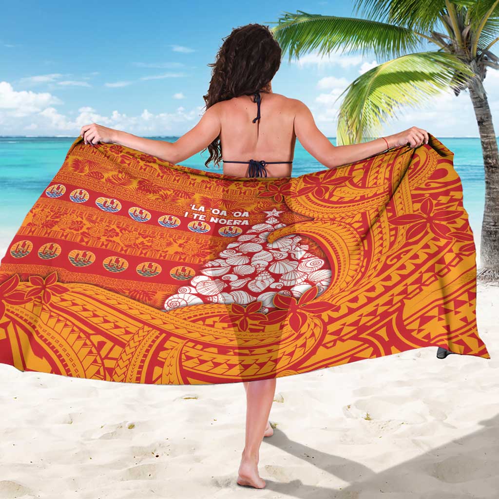 French Polynesia Christmas Sarong Seashell Xmas Tree Tribal Waves DT05 - Polynesian Pride