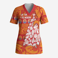 French Polynesia Christmas Scrub Top Seashell Xmas Tree Tribal Waves DT05 Adult Orange - Polynesian Pride