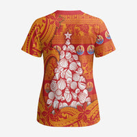 French Polynesia Christmas Scrub Top Seashell Xmas Tree Tribal Waves DT05 - Polynesian Pride