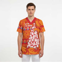 French Polynesia Christmas Scrub Top Seashell Xmas Tree Tribal Waves DT05 - Polynesian Pride
