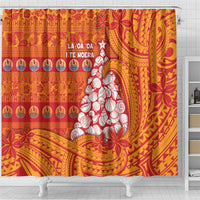 French Polynesia Christmas Shower Curtain Seashell Xmas Tree Tribal Waves - Polynesian Pride