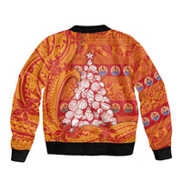 French Polynesia Christmas Sleeve Zip Bomber Jacket Seashell Xmas Tree Tribal Waves - Polynesian Pride