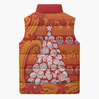 French Polynesia Christmas Sleeveless Puffer Jacket Seashell Xmas Tree Tribal Waves DT05 - Polynesian Pride