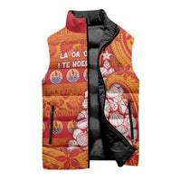 French Polynesia Christmas Sleeveless Puffer Jacket Seashell Xmas Tree Tribal Waves DT05 - Polynesian Pride