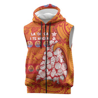 French Polynesia Christmas Sleeveless Zip Hoodie Seashell Xmas Tree Tribal Waves DT05 Orange - Polynesian Pride