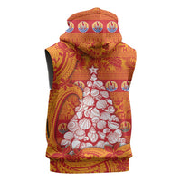 French Polynesia Christmas Sleeveless Zip Hoodie Seashell Xmas Tree Tribal Waves DT05 - Polynesian Pride