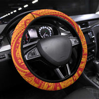 French Polynesia Christmas Steering Wheel Cover Seashell Xmas Tree Tribal Waves DT05 Universal Fit Orange - Polynesian Pride