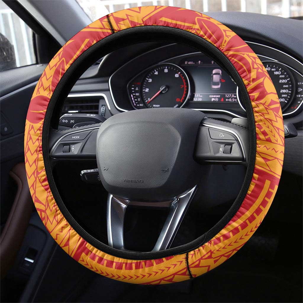 French Polynesia Christmas Steering Wheel Cover Seashell Xmas Tree Tribal Waves DT05 - Polynesian Pride