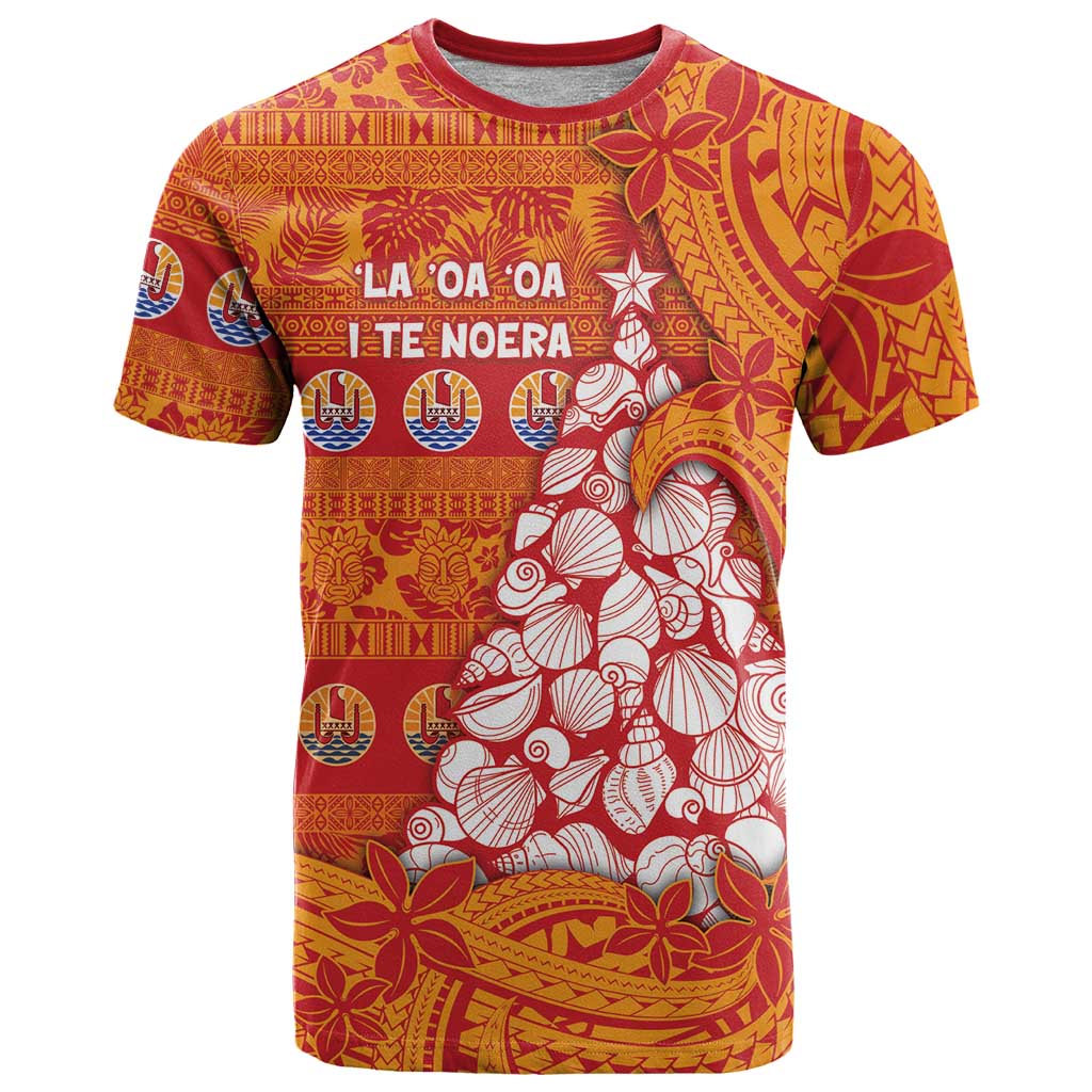 French Polynesia Christmas T Shirt Seashell Xmas Tree Tribal Waves - Polynesian Pride