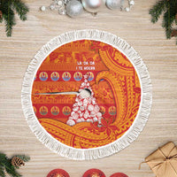 French Polynesia Christmas Tree Skirt Seashell Xmas Tree Tribal Waves DT05 Fringed Orange - Polynesian Pride