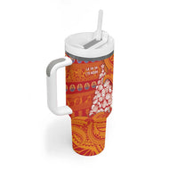 French Polynesia Christmas Tumbler With Handle Seashell Xmas Tree Tribal Waves - Polynesian Pride