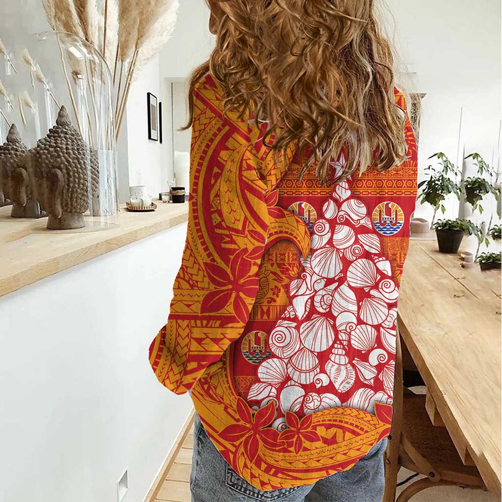 French Polynesia Christmas Women Casual Shirt Seashell Xmas Tree Tribal Waves DT05 - Polynesian Pride