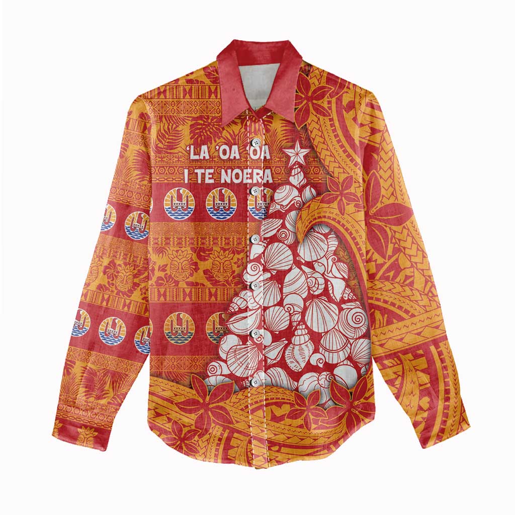 French Polynesia Christmas Women Casual Shirt Seashell Xmas Tree Tribal Waves DT05 - Polynesian Pride