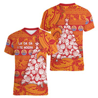 French Polynesia Christmas Women V-Neck T-Shirt Seashell Xmas Tree Tribal Waves - Polynesian Pride