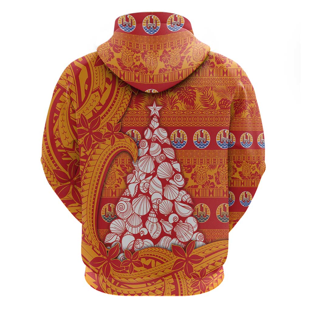French Polynesia Christmas Zip Hoodie Seashell Xmas Tree Tribal Waves DT05 - Polynesian Pride