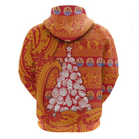 French Polynesia Christmas Zip Hoodie Seashell Xmas Tree Tribal Waves DT05 - Polynesian Pride