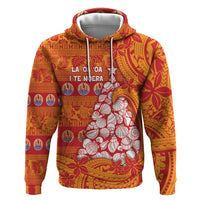 French Polynesia Christmas Zip Hoodie Seashell Xmas Tree Tribal Waves DT05 Pullover Hoodie Orange - Polynesian Pride