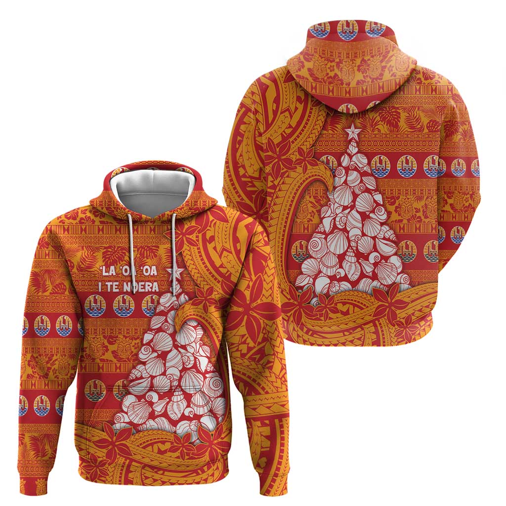 French Polynesia Christmas Zip Hoodie Seashell Xmas Tree Tribal Waves DT05 - Polynesian Pride