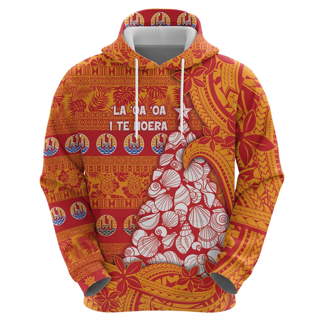 French Polynesia Christmas Zip Hoodie Seashell Xmas Tree Tribal Waves DT05 - Polynesian Pride