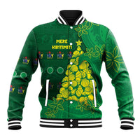 Cook Islands Christmas Baseball Jacket Seashell Xmas Tree Tribal Waves DT05 Unisex Green - Polynesian Pride