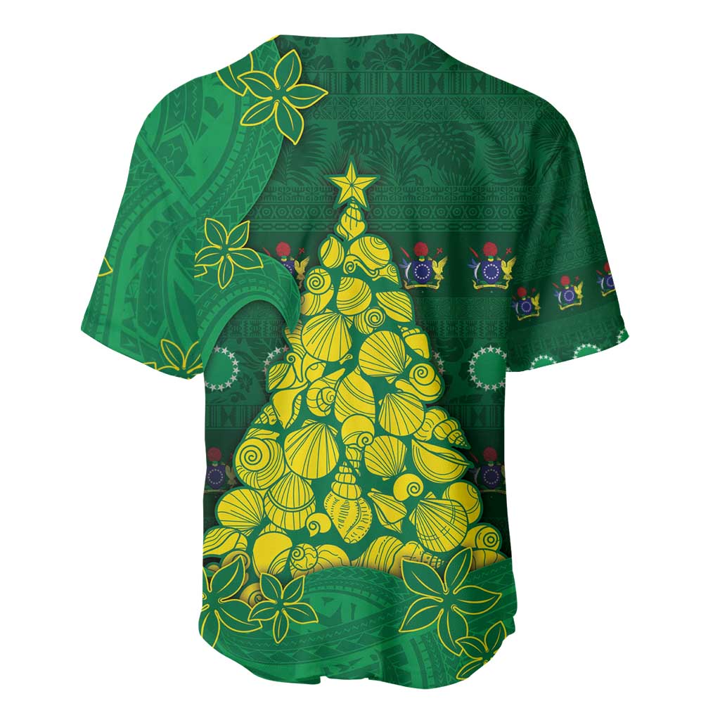 Cook Islands Christmas Baseball Jersey Seashell Xmas Tree Tribal Waves - Polynesian Pride