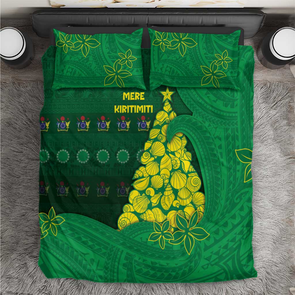 Cook Islands Christmas Bedding Set Seashell Xmas Tree Tribal Waves - Polynesian Pride