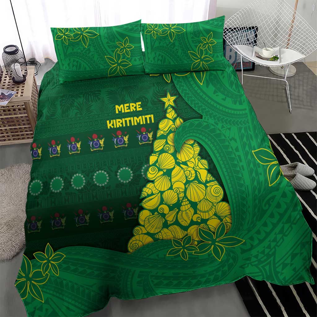 Cook Islands Christmas Bedding Set Seashell Xmas Tree Tribal Waves - Polynesian Pride