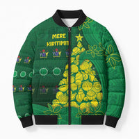 Cook Islands Christmas Bomber Puffer Jacket Seashell Xmas Tree Tribal Waves DT05 Unisex Green - Polynesian Pride