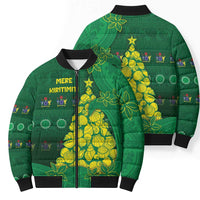 Cook Islands Christmas Bomber Puffer Jacket Seashell Xmas Tree Tribal Waves DT05 - Polynesian Pride