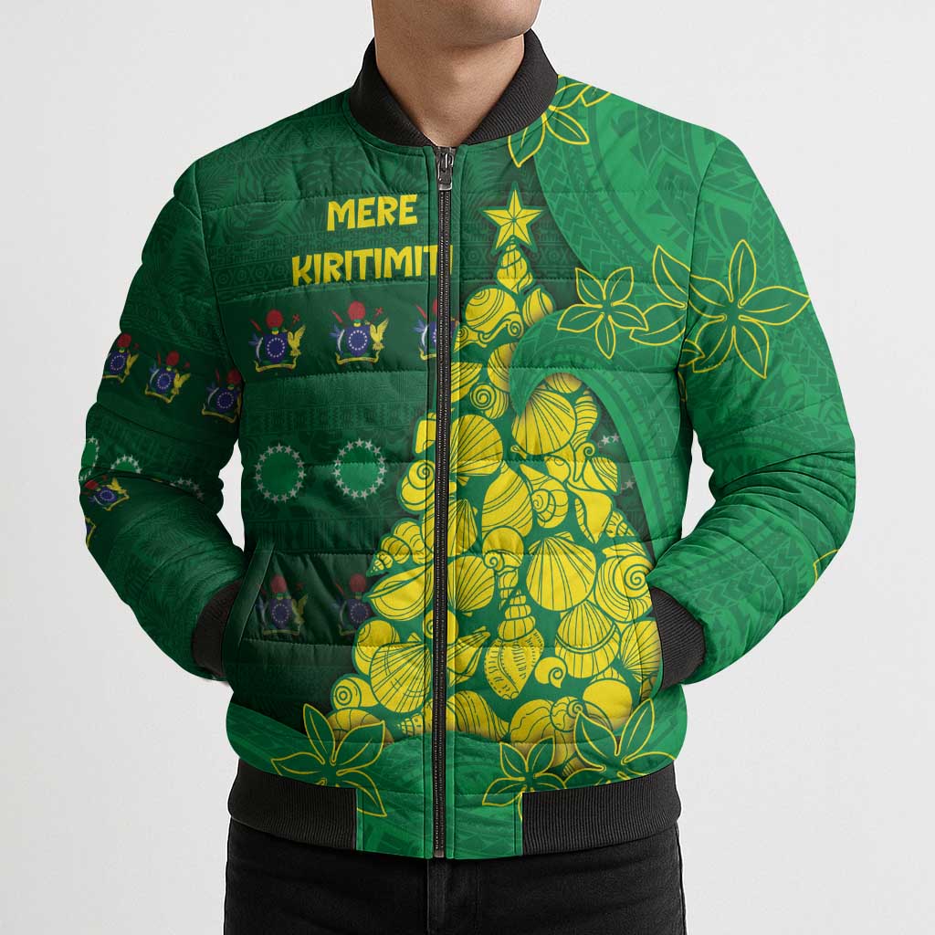 Cook Islands Christmas Bomber Puffer Jacket Seashell Xmas Tree Tribal Waves DT05 - Polynesian Pride