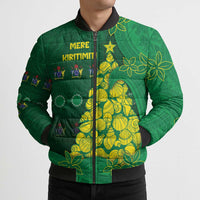 Cook Islands Christmas Bomber Puffer Jacket Seashell Xmas Tree Tribal Waves DT05 - Polynesian Pride