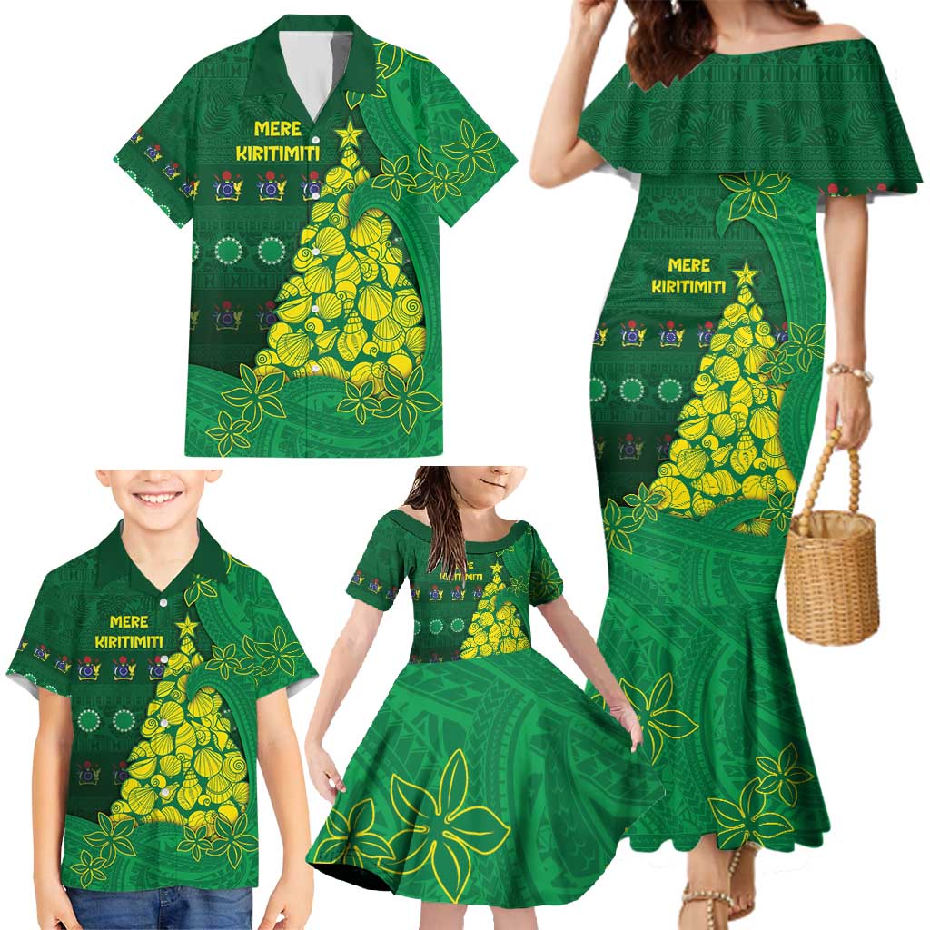 Cook Islands Christmas Family Matching Mermaid Dress and Hawaiian Shirt Seashell Xmas Tree Tribal Waves - Polynesian Pride