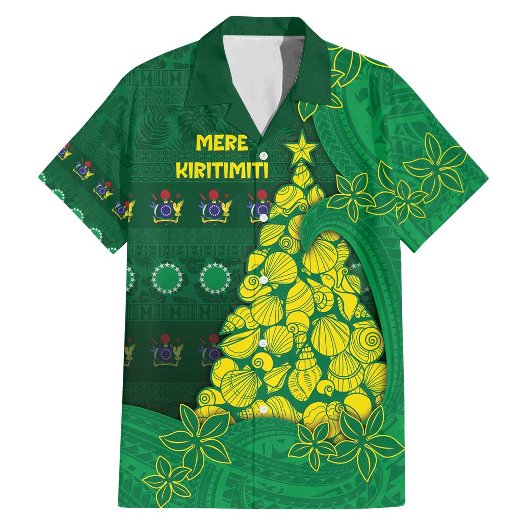 Cook Islands Christmas Family Matching Mermaid Dress and Hawaiian Shirt Seashell Xmas Tree Tribal Waves - Polynesian Pride
