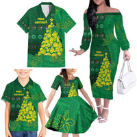 Cook Islands Christmas Family Matching Off The Shoulder Long Sleeve Dress and Hawaiian Shirt Seashell Xmas Tree Tribal Waves - Polynesian Pride