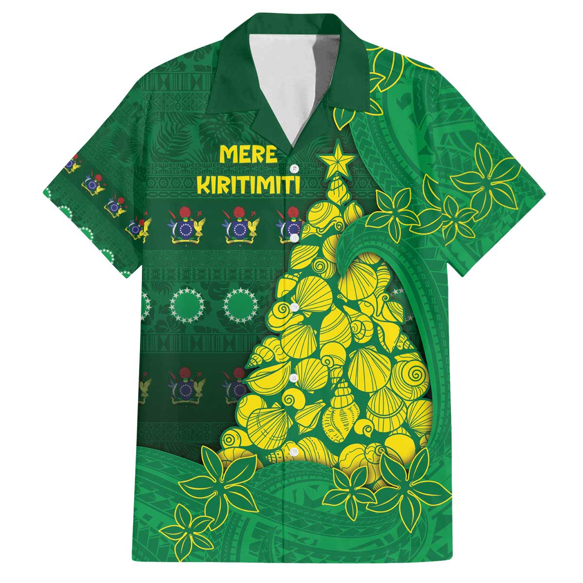 Cook Islands Christmas Family Matching Off The Shoulder Long Sleeve Dress and Hawaiian Shirt Seashell Xmas Tree Tribal Waves - Polynesian Pride