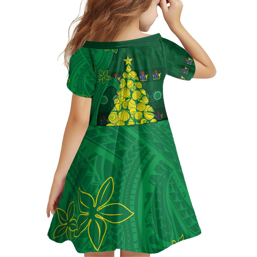 Cook Islands Christmas Family Matching Off Shoulder Short Dress and Hawaiian Shirt Seashell Xmas Tree Tribal Waves - Polynesian Pride