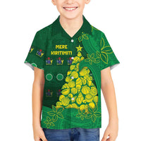 Cook Islands Christmas Family Matching Puletasi and Hawaiian Shirt Seashell Xmas Tree Tribal Waves DT05 Son's Shirt Green - Polynesian Pride